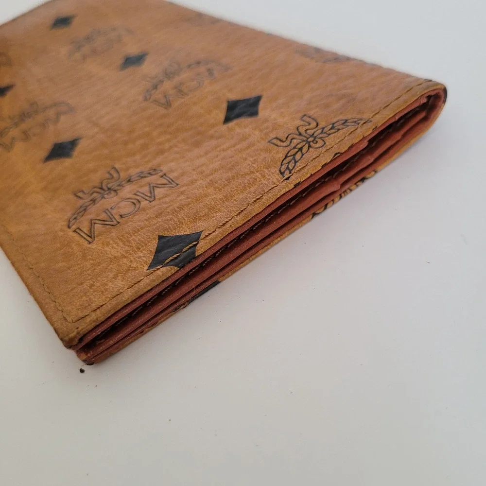 MCM Visetos Monogram Cognac Leather Long Bifold Wallet Michael Cromer Handmade